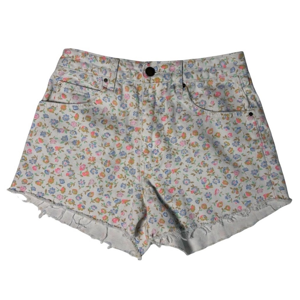 Billabong Womens How Bout That Floral Denim Shorts Frayed Edge 100% Cotton SZ 27